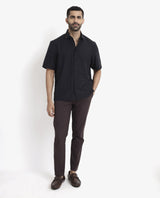 Men's Black Casual Regular Fit Solid Half Sleeves Shirt