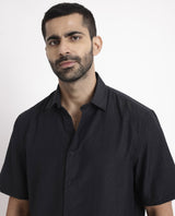 Men's Black Casual Regular Fit Solid Half Sleeves Shirt