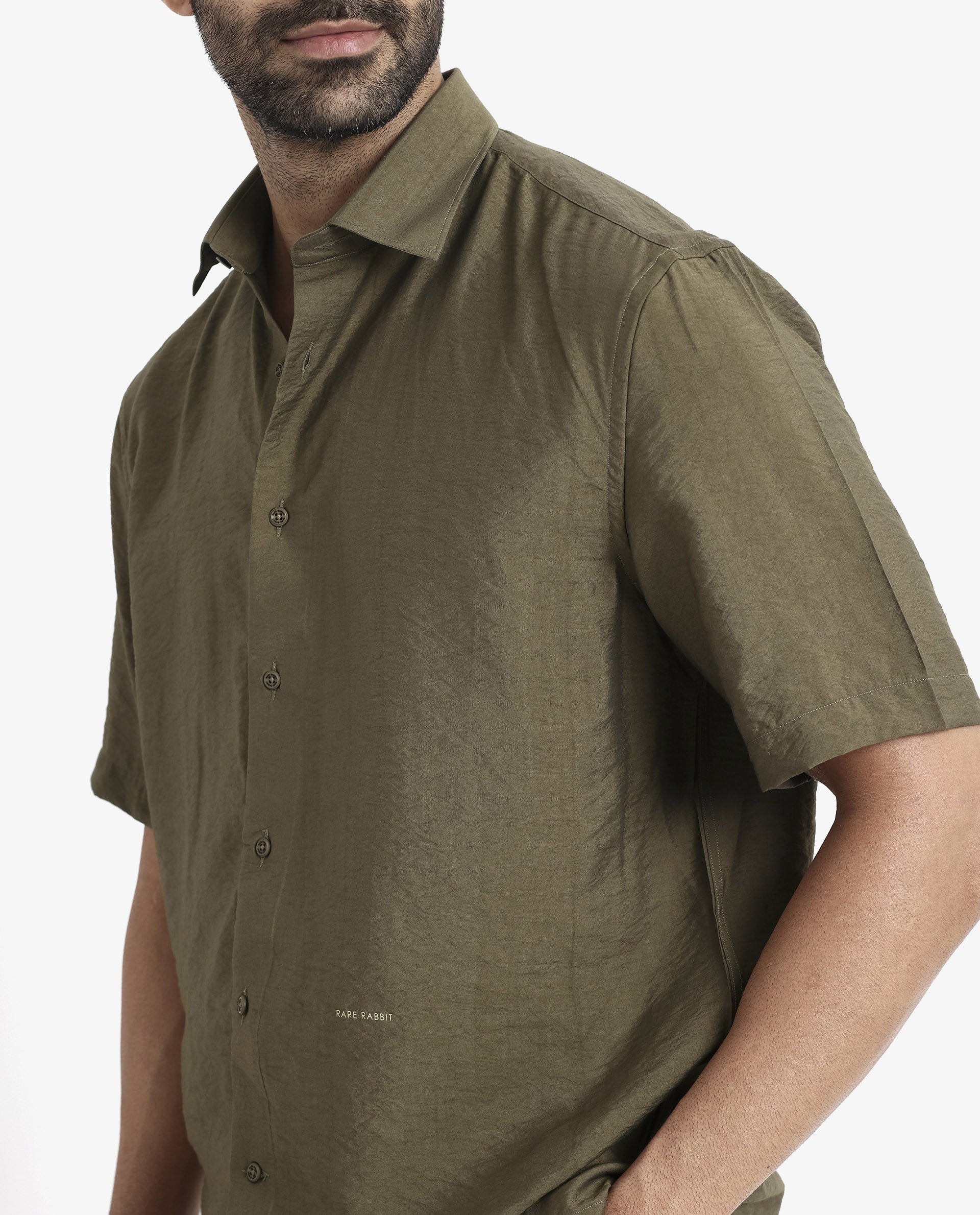 Men's Brown Casual Regular Fit Solid Half Sleeves Shirt