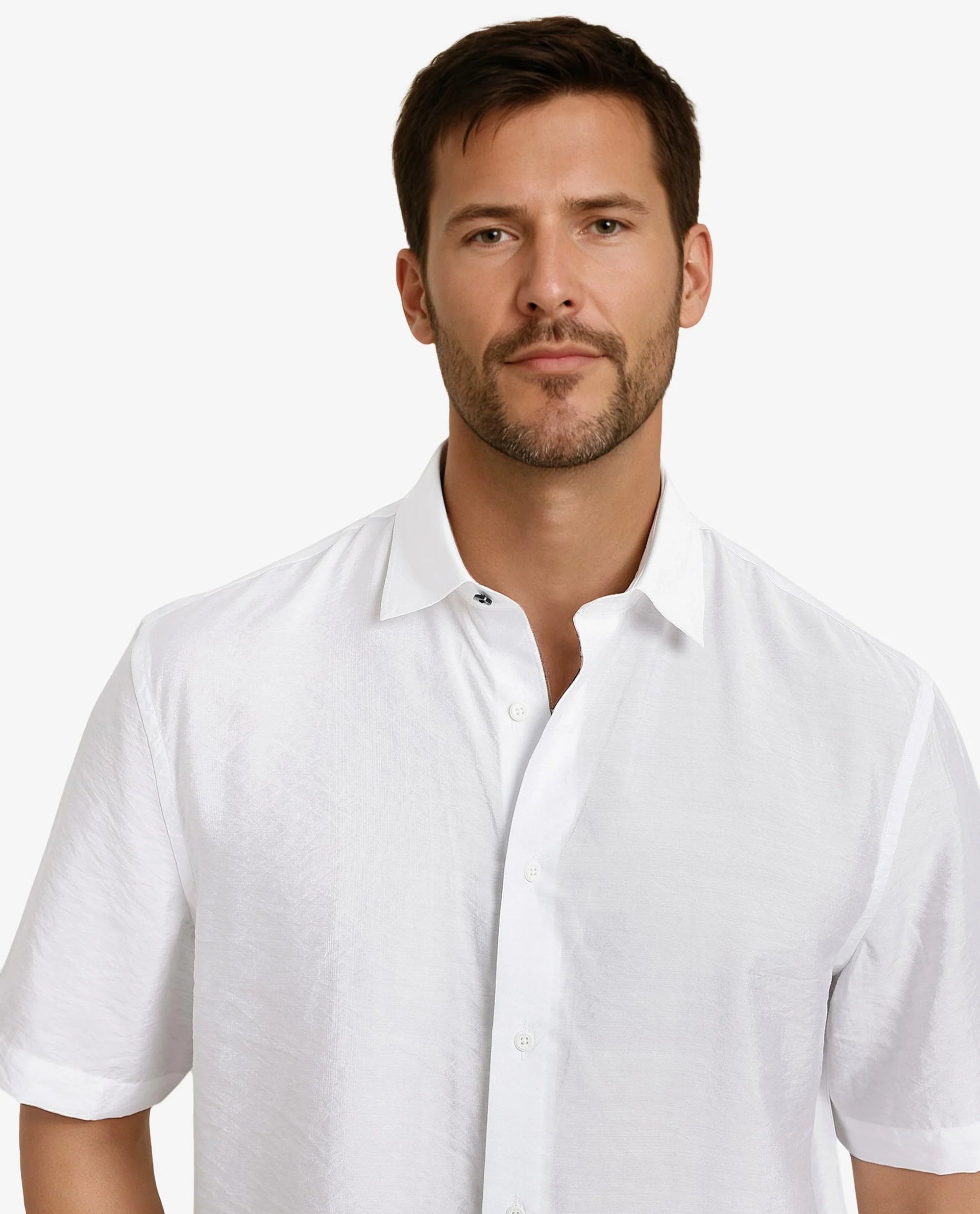 Men's White Casual Regular Fit Solid Half Sleeves Shirt