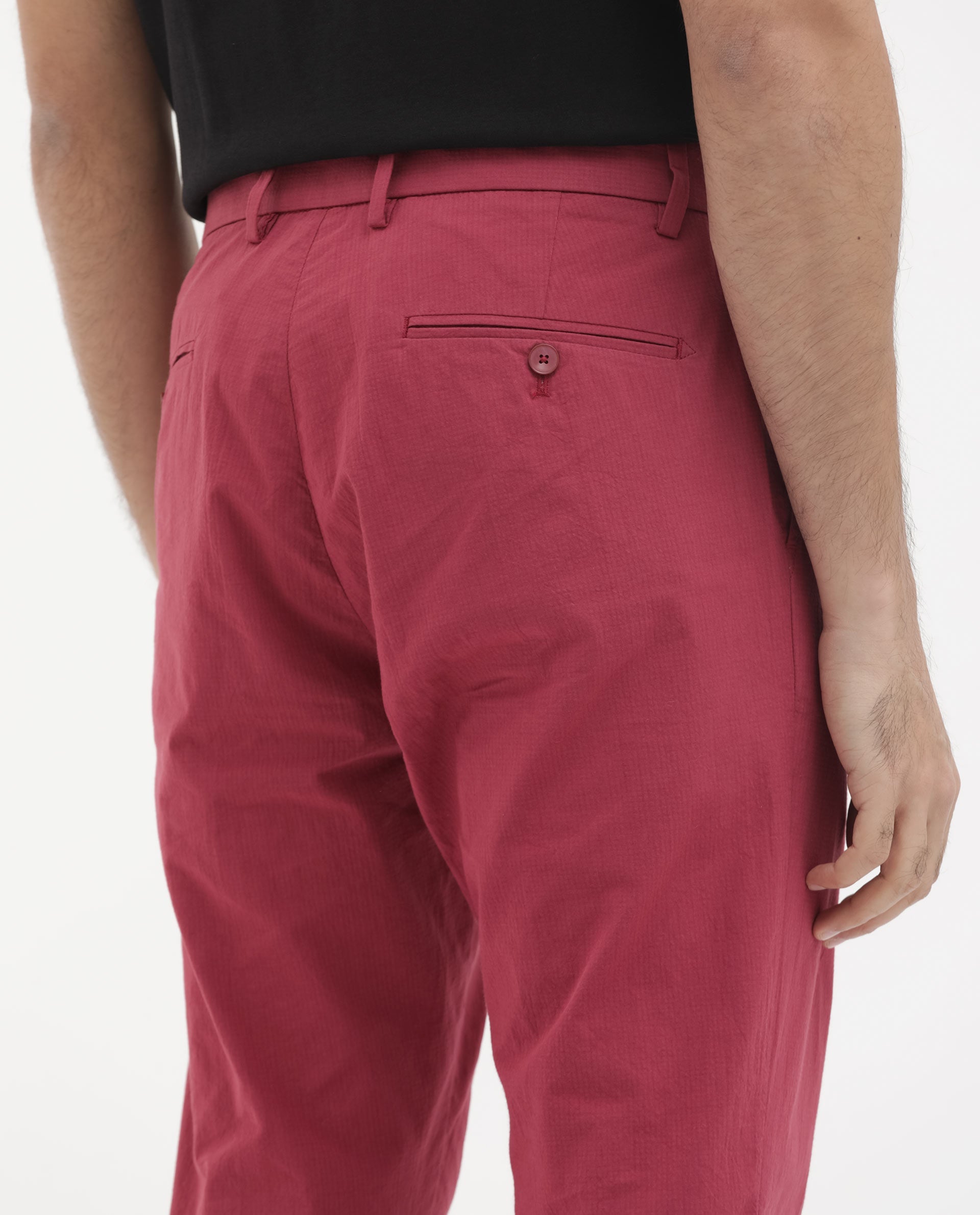 Men's Red Casual Regular Fit Solid Trouser