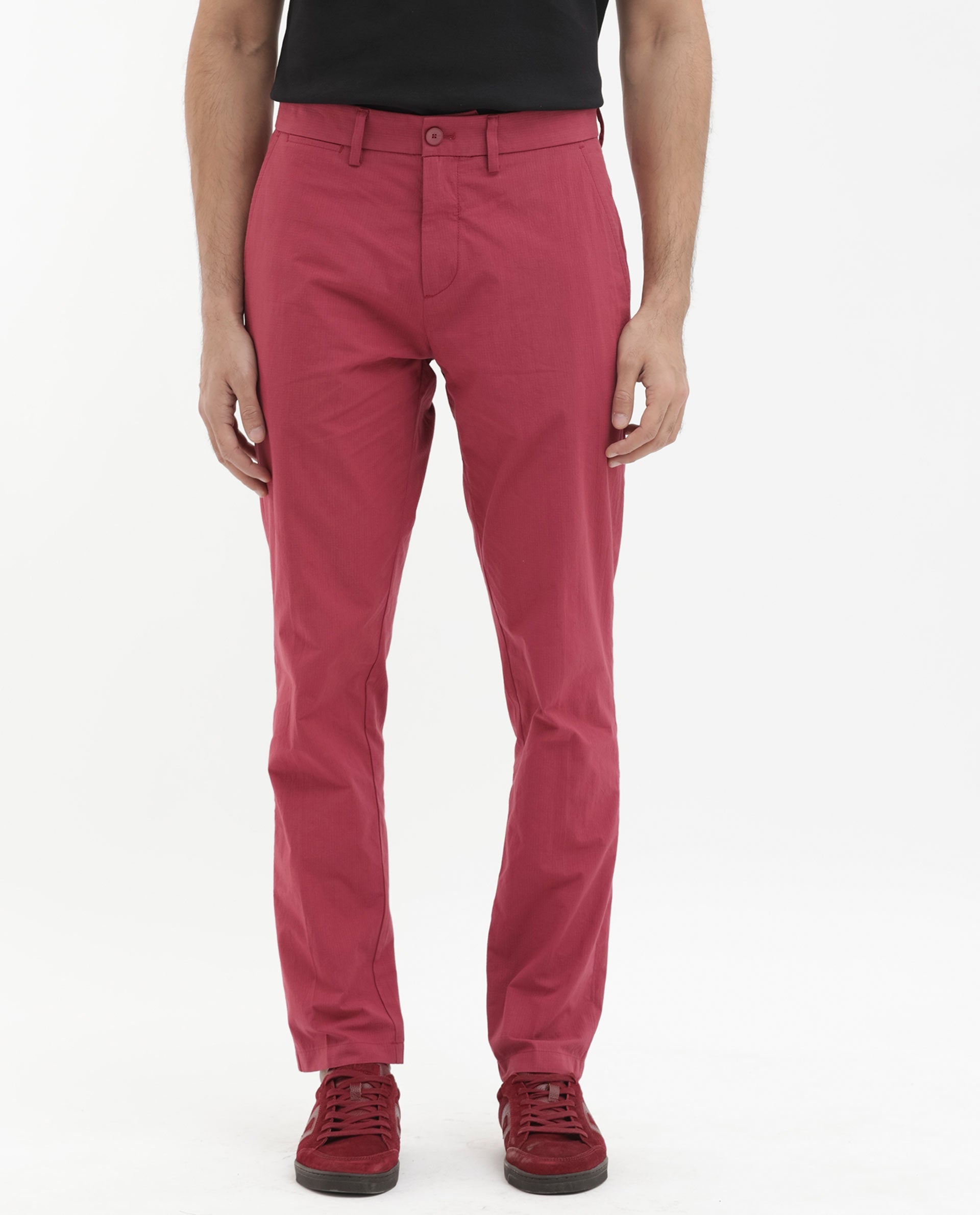 Men's Red Casual Regular Fit Solid Trouser