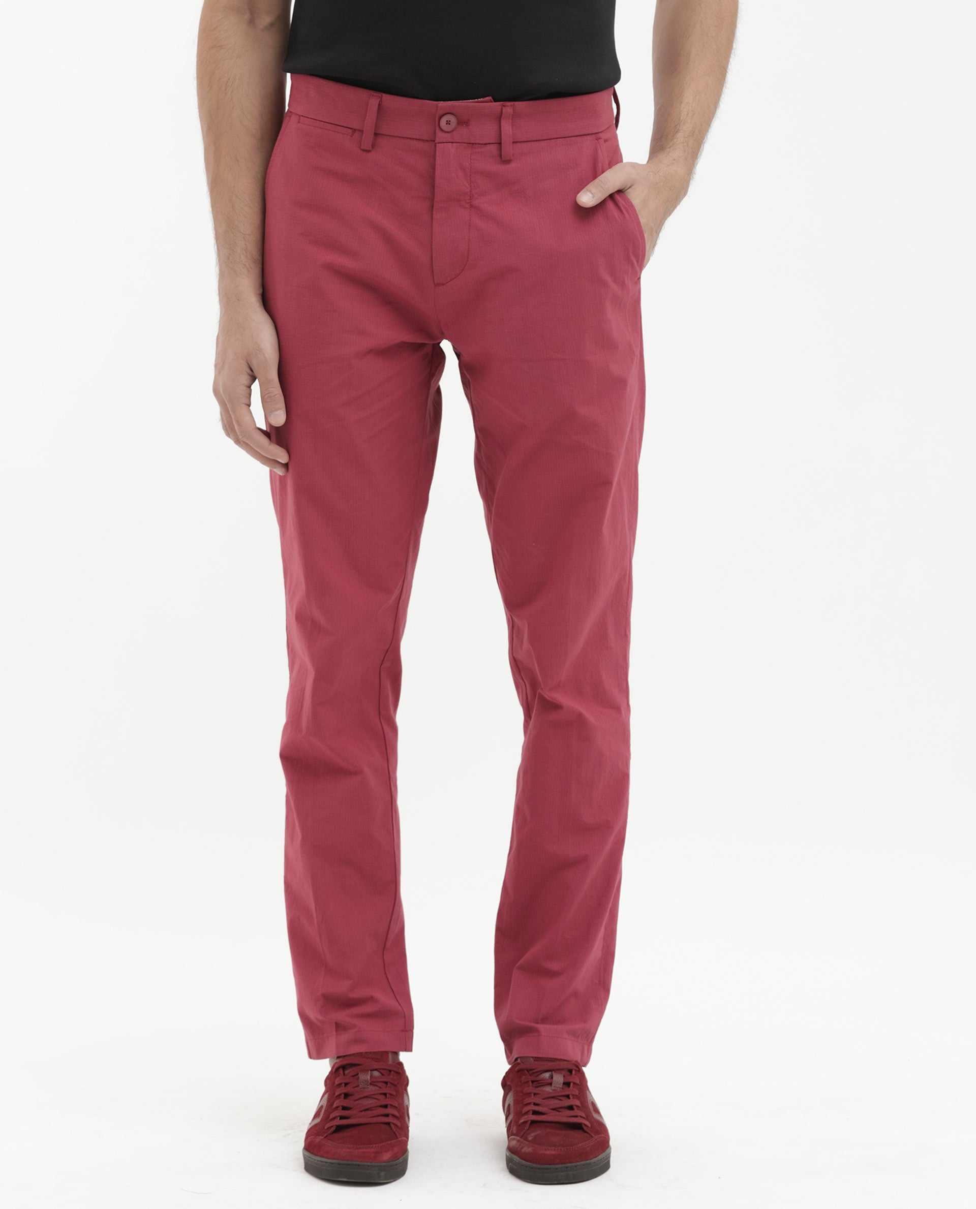 Men's Red Casual Regular Fit Solid Trouser
