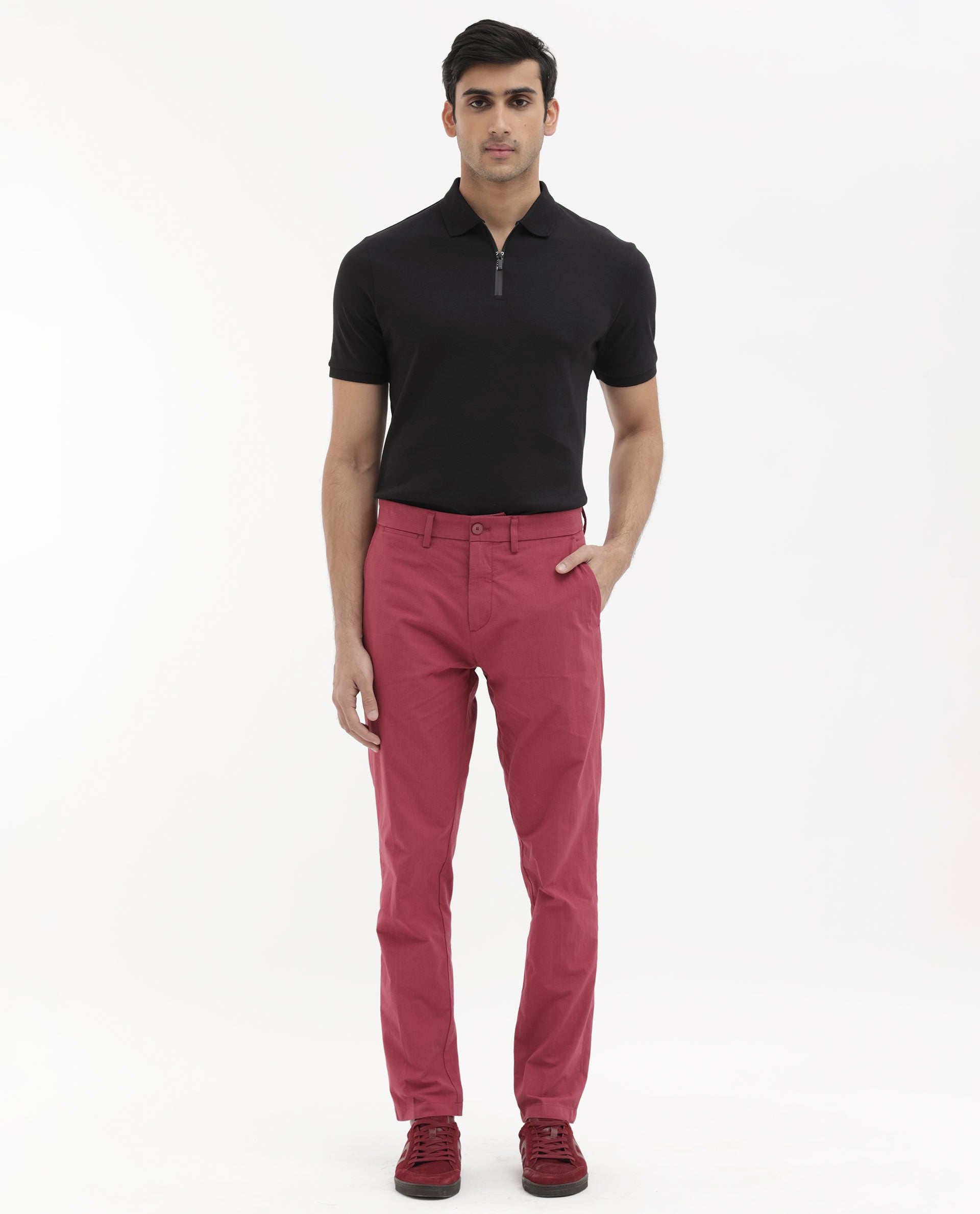 Men's Red Casual Regular Fit Solid Trouser