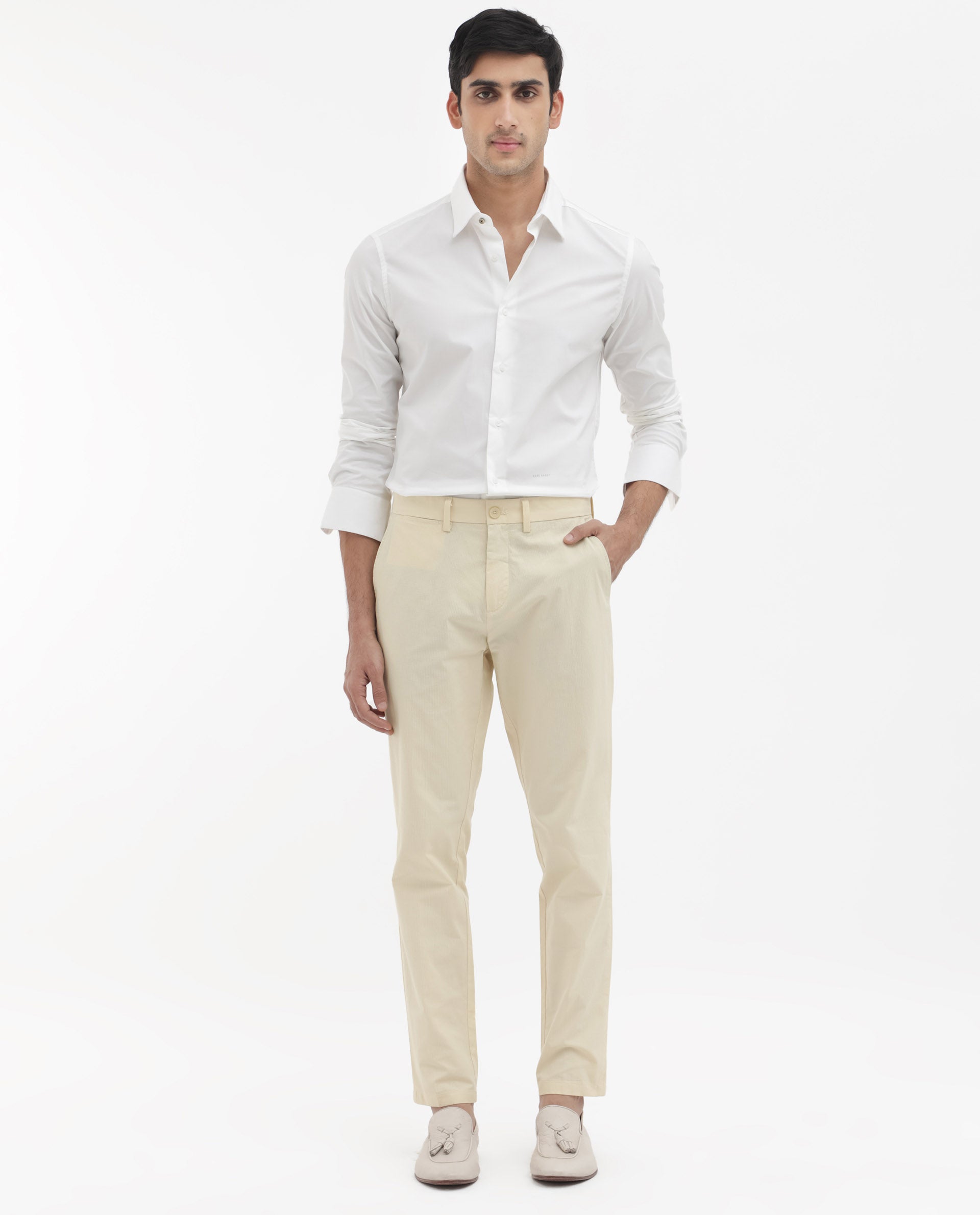 Men's Yellow Casual Regular Fit Solid Trouser