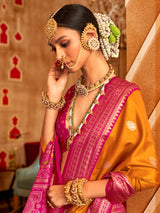 Women's Silk Blend Orange Woven Design Designer Saree With Blouse Piece