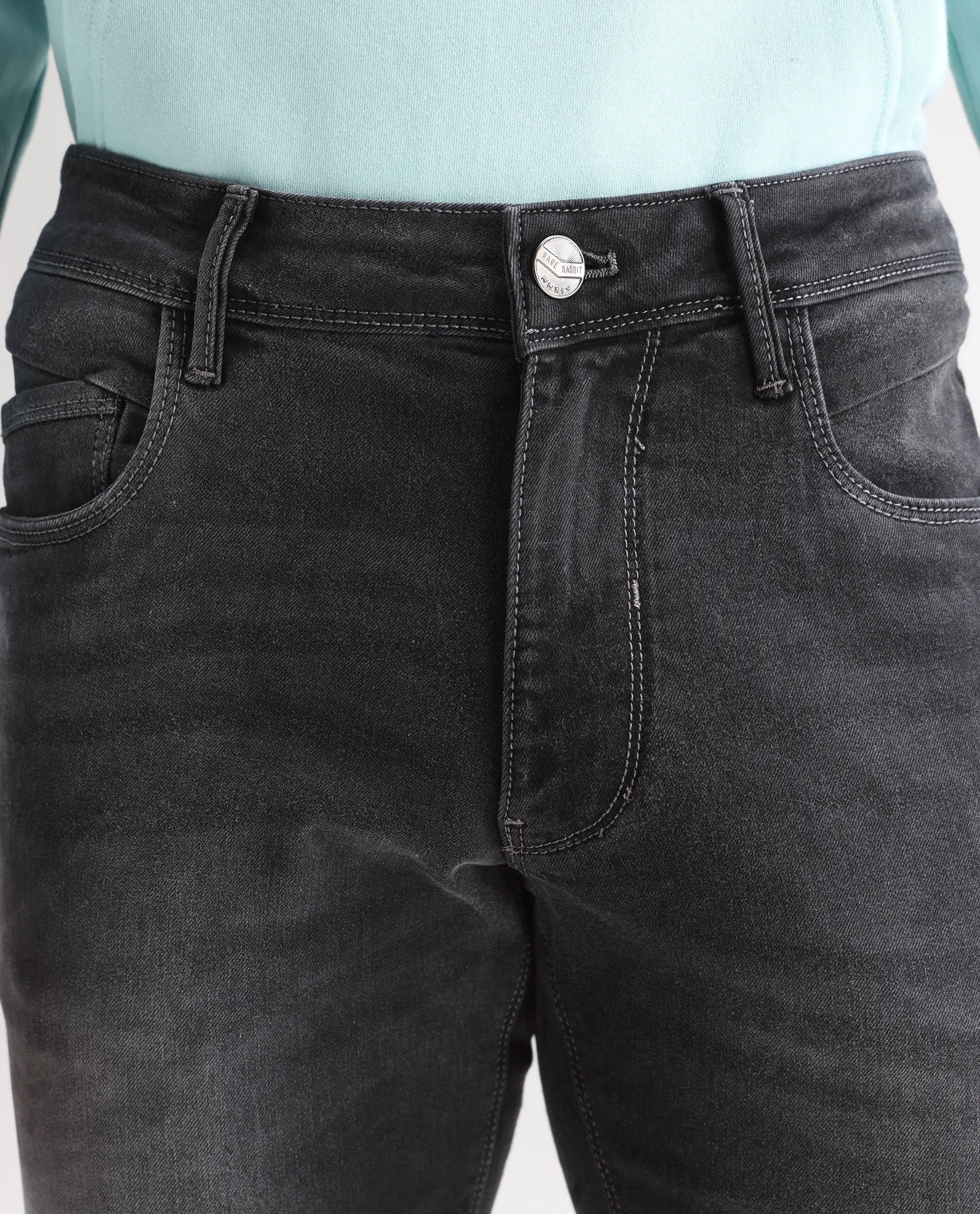 Men's Grey Casual Slim Fit Solid Jeans
