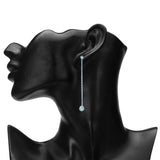 Women's Thin Long CZ Stone Aqua Earring
