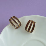 Women's 3 Line Maroon Enamel Stud Earring