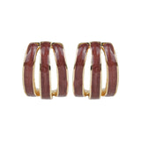 Women's 3 Line Maroon Enamel Stud Earring