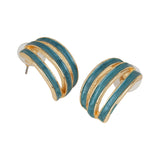 Women's 3 Line Green Enamel Stud Earring