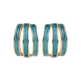 Women's 3 Line Green Enamel Stud Earring