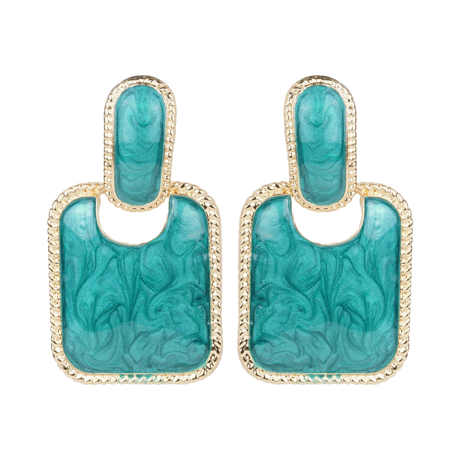 Women's Aqua Square Enamel Stud Earring