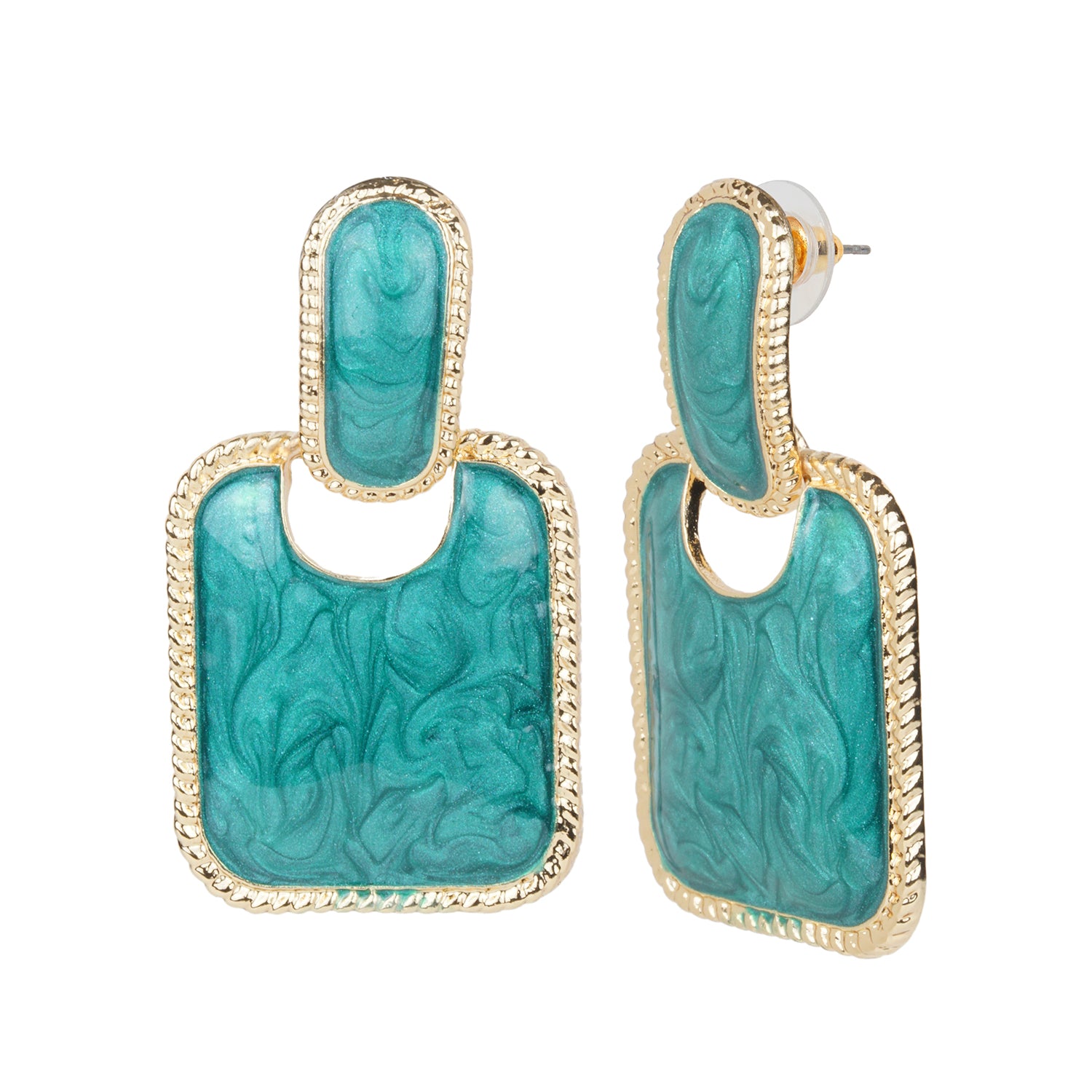 Women's Aqua Square Enamel Stud Earring
