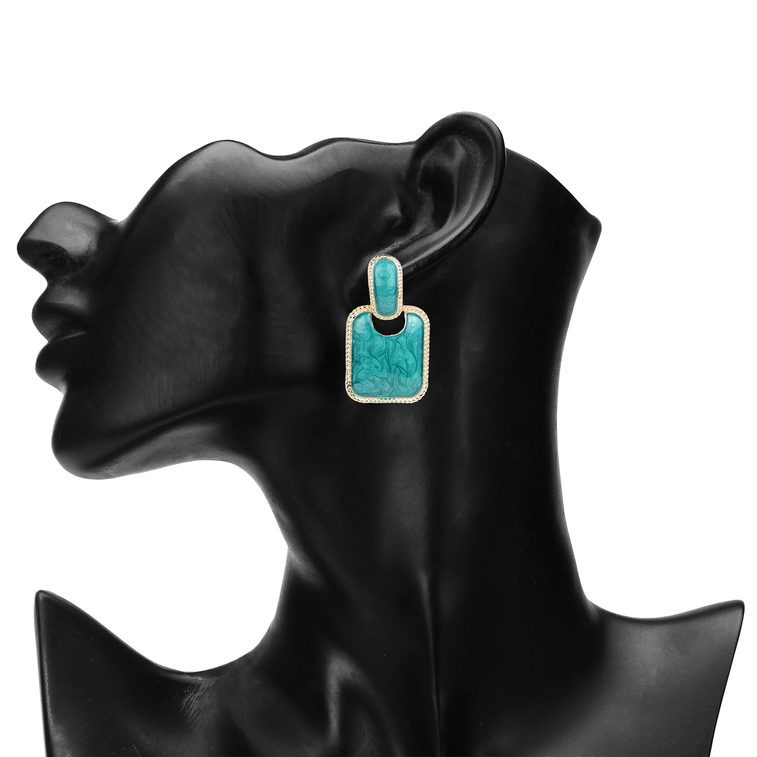 Women's Aqua Square Enamel Stud Earring