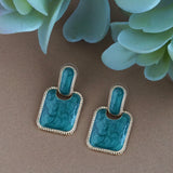 Women's Aqua Square Enamel Stud Earring