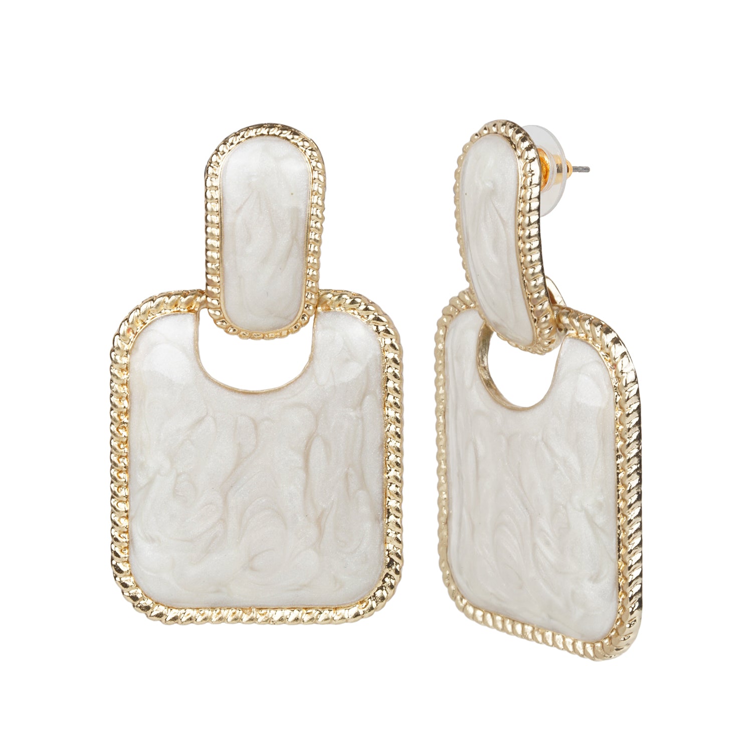 Women's White Square Enamel Stud Earring
