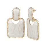 Women's White Square Enamel Stud Earring
