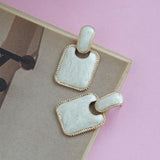 Women's White Square Enamel Stud Earring