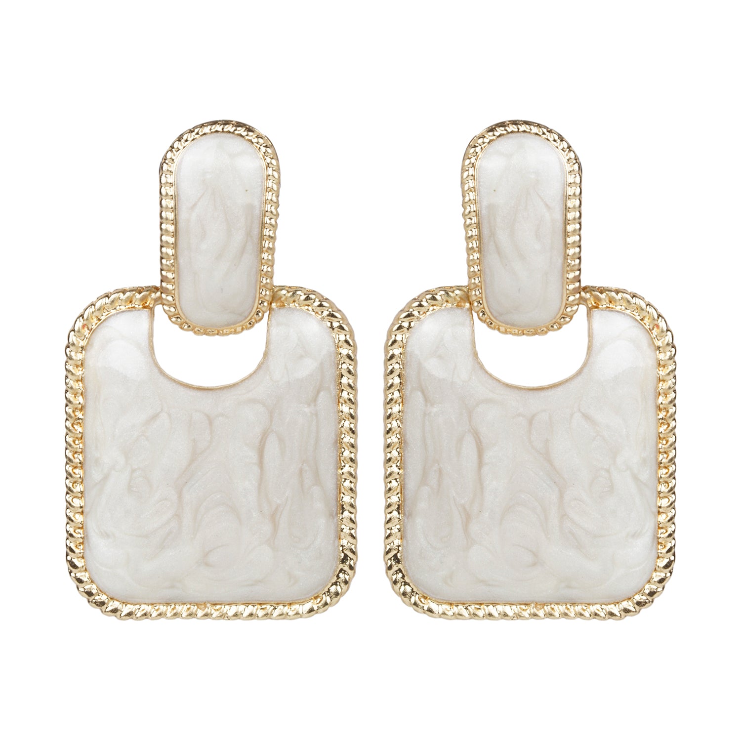 Women's White Square Enamel Stud Earring