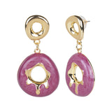 Women's Purple Enamled Round Drop Stud Earring