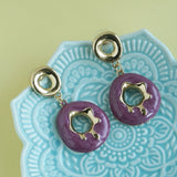 Women's Purple Enamled Round Drop Stud Earring