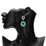 Women's Green Enamled Round Drop Stud Earring