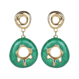 Women's Green Enamled Round Drop Stud Earring