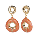 Women's Orange Enamled Round Drop Stud Earring