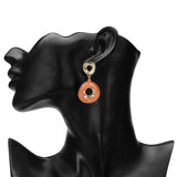 Women's Orange Enamled Round Drop Stud Earring