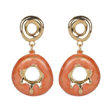 Women's Orange Enamled Round Drop Stud Earring