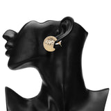 Women's Etched Gold Plated Oval Metal Stud Earring