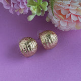 Women's Etched Gold Plated Oval Metal Stud Earring