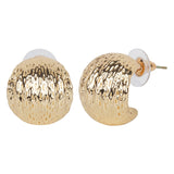 Women's Etched Gold Plated Oval Metal Stud Earring