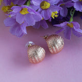 Women's Etched Rose Gold Oval Round Metal Stud Earring