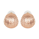 Women's Etched Rose Gold Oval Round Metal Stud Earring