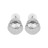 Women's Etched Silver Oval Round Metal Stud Earring