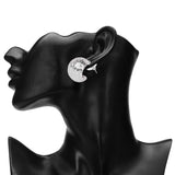 Women's Etched Silver Oval Round Metal Stud Earring