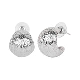 Women's Etched Silver Oval Round Metal Stud Earring