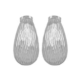 Women's Etched Silver Tear Drop Shape Metal Stud Earring