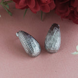 Women's Etched Silver Tear Drop Shape Metal Stud Earring