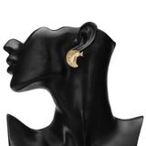 Women's Etched Gold Plated Heart Shape Metal Stud Earring