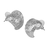 Women's Etched Silver Plated Heart Shape Metal Stud Earring