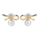 Women's Elegant Bow Knot with Pearl Drop Stud Earring