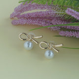 Women's Elegant Bow Knot with Pearl Drop Stud Earring