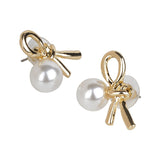 Women's Elegant Bow Knot with Pearl Drop Stud Earring