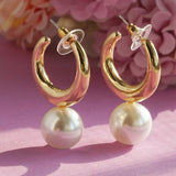 Women's Golden Hoop with White Round Pearl Drop