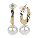 Women's Golden Hoop with White Round Pearl Drop