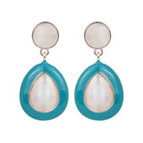 Women's White Monalisa Bead with Blue Enamel Stud Earring