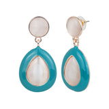 Women's White Monalisa Bead with Blue Enamel Stud Earring